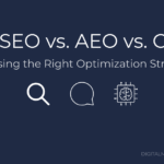 AI powered SEO vs. AEO vs. GEO – Choosing the Right Optimization Strategy banner with icons for search, snippet, and AI.