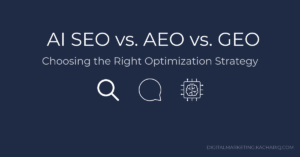 AI powered SEO vs. AEO vs. GEO – Choosing the Right Optimization Strategy banner with icons for search, snippet, and AI.